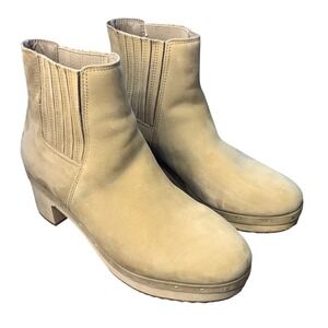 LOFT Suede Chelsea Boots Beige Block Heel‎ Platform Western Style Women Size 7.5